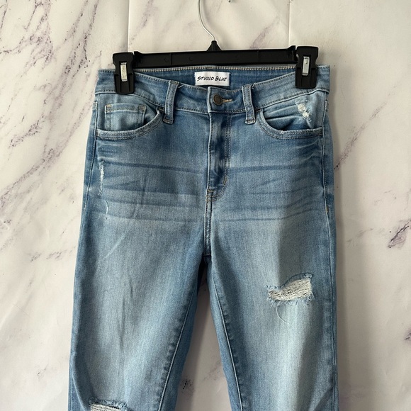STUDIO BLUE - DISTRESSED STRETCH SKINNY JEANS LIGHT BLUE WOMENS WAIST 26 - Picture 4 of 9